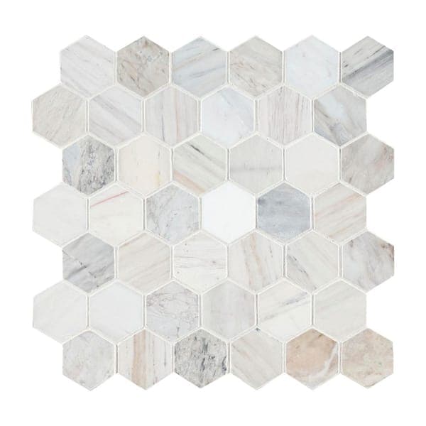 MSI Angora 2 in. Hex 12 in. x 12 in. x 0.38 in. Polished Marble Mesh-Mounted Mosaic Floor and Wall Tile (0.98 sq. ft./Each) (2)