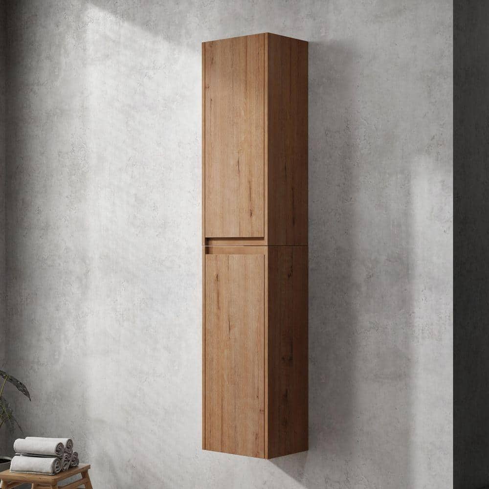 ARTCHIRLY 11.81 in. W x 9.81 in. D x 59 in. H Bathroom Storage Wall Cabinet in Light Brown