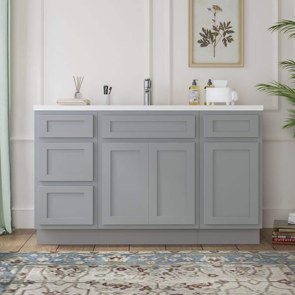 Vanity Art Montclair 54 in. 3-Door and 4-Drawer Freestanding Shaker Bathroom Vanity Cabinet (No Top) in Gray - Unassembled (1)