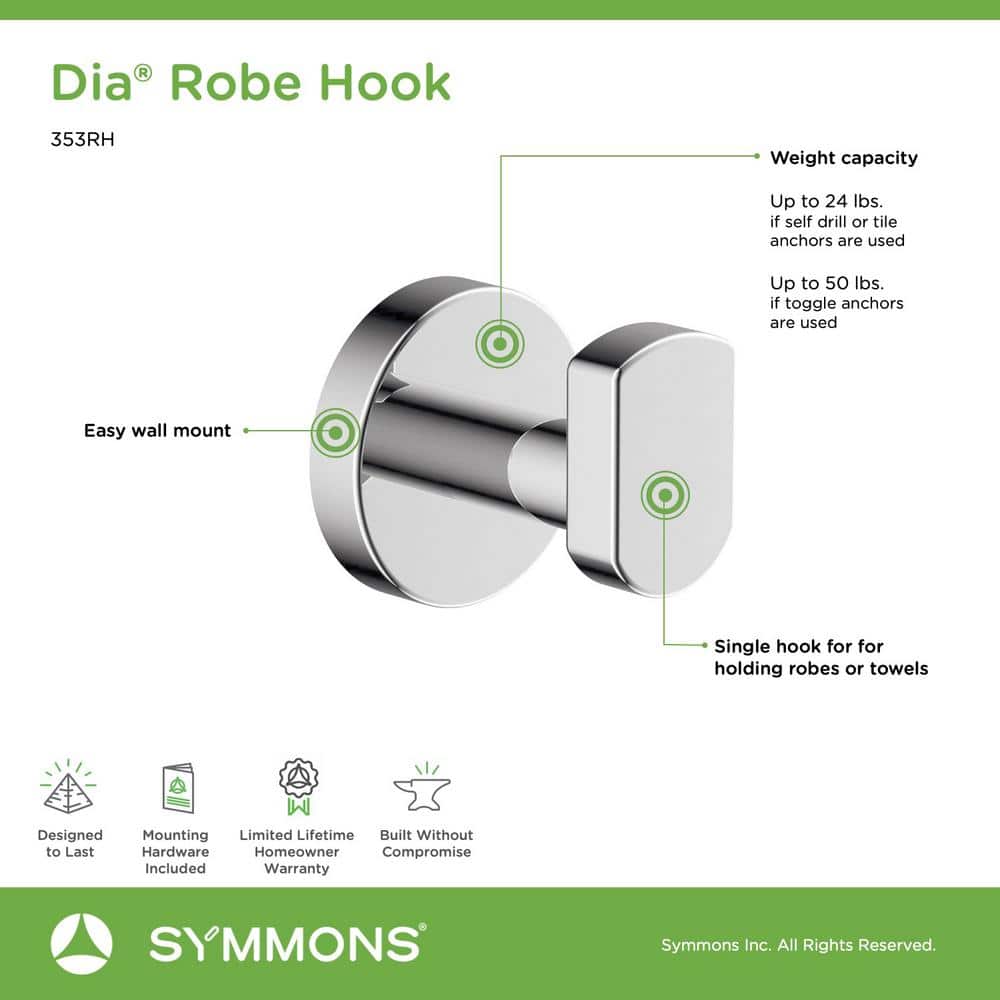 Symmons Dia Knob Wall Mounted Bathroom Single Robe/Towel Hook Chrome (4)