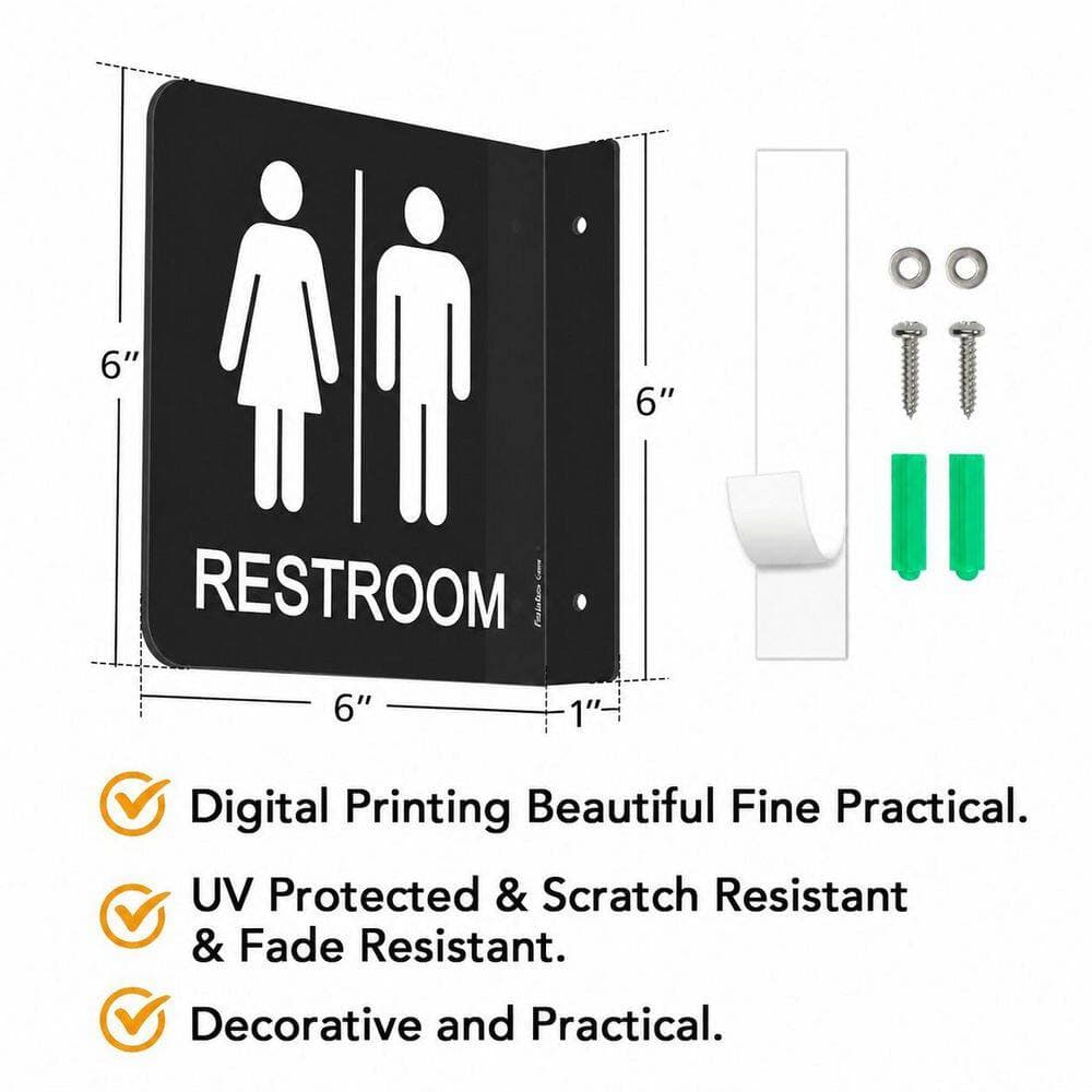 LAIFUCAM 2 Pack Black Acrylic Wall Mount Restroom Sign Indoor Outdoor Waterproof Bathroom Toilet Door Decor for Office (2)