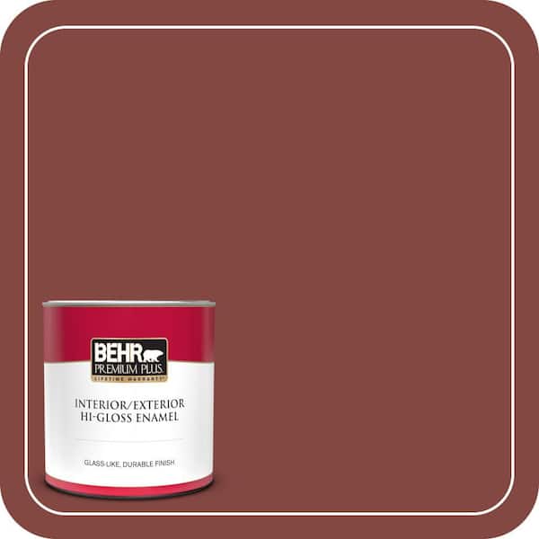 BEHR PREMIUM PLUS 1 qt. #S-H-170 Red Brick Hi-Gloss Enamel Interior/Exterior Paint & Primer (2)