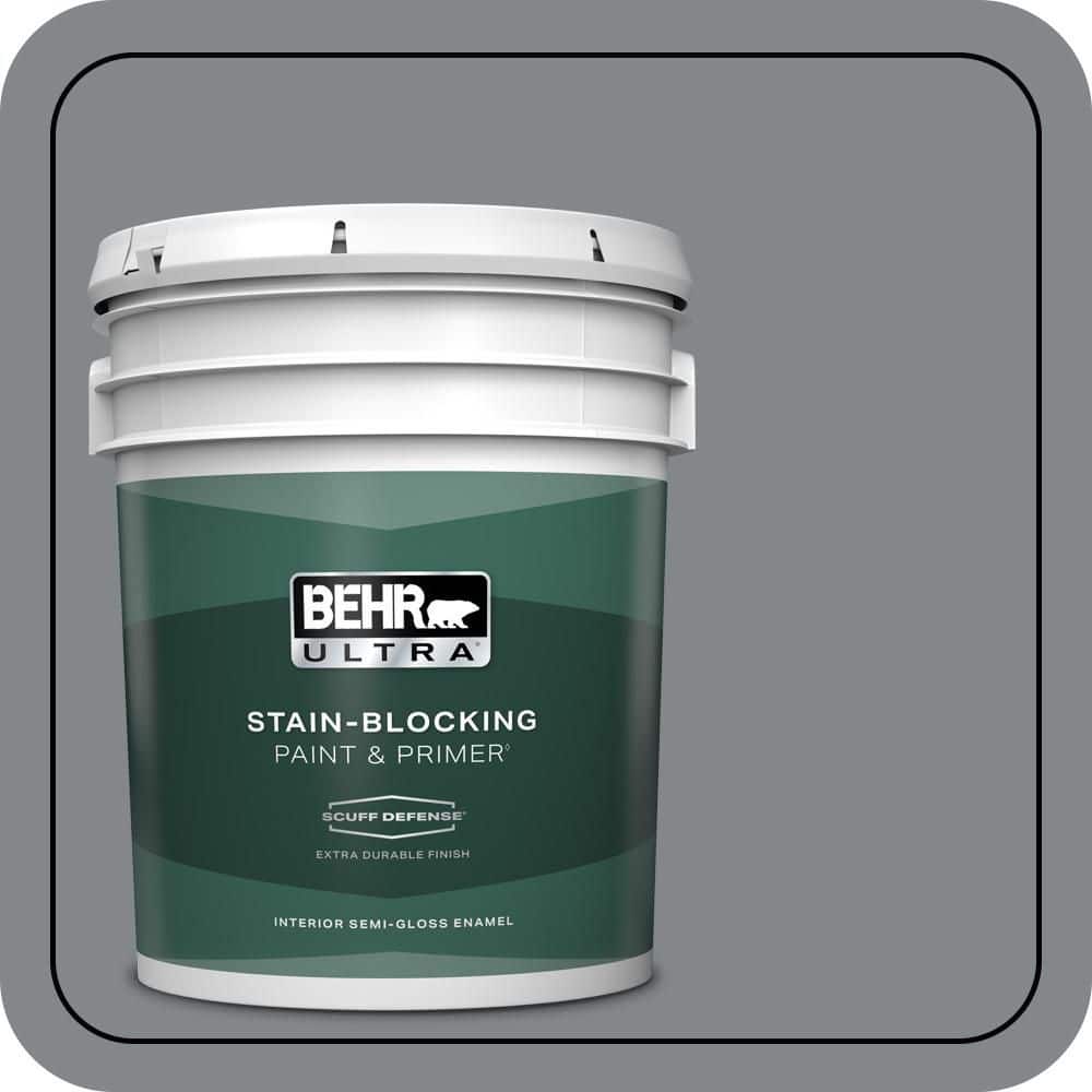BEHR ULTRA 5 gal. #N500-5 Magnetic Gray color Extra Durable Semi-Gloss Enamel Interior Paint & Primer