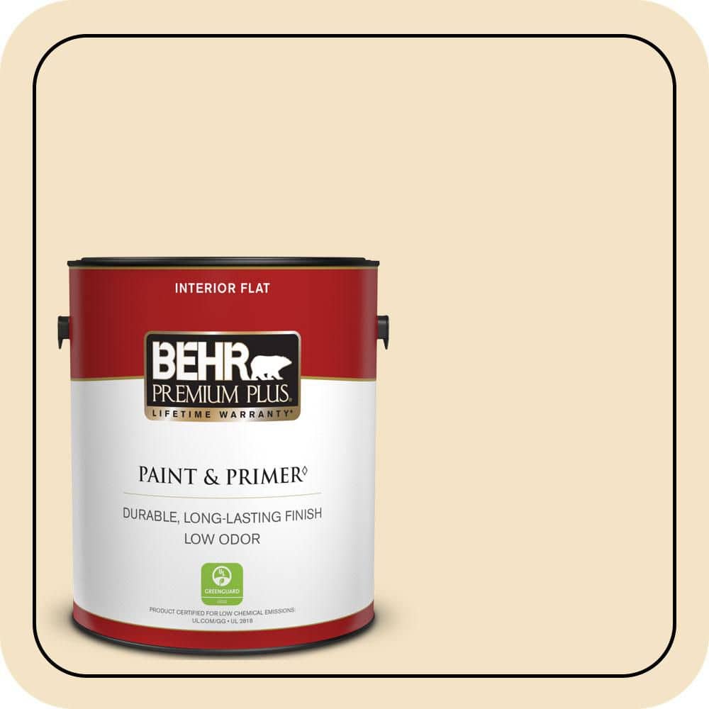 BEHR PREMIUM PLUS 1 gal. #PPU6-10 Cream Puff Flat Low Odor Interior Paint & Primer
