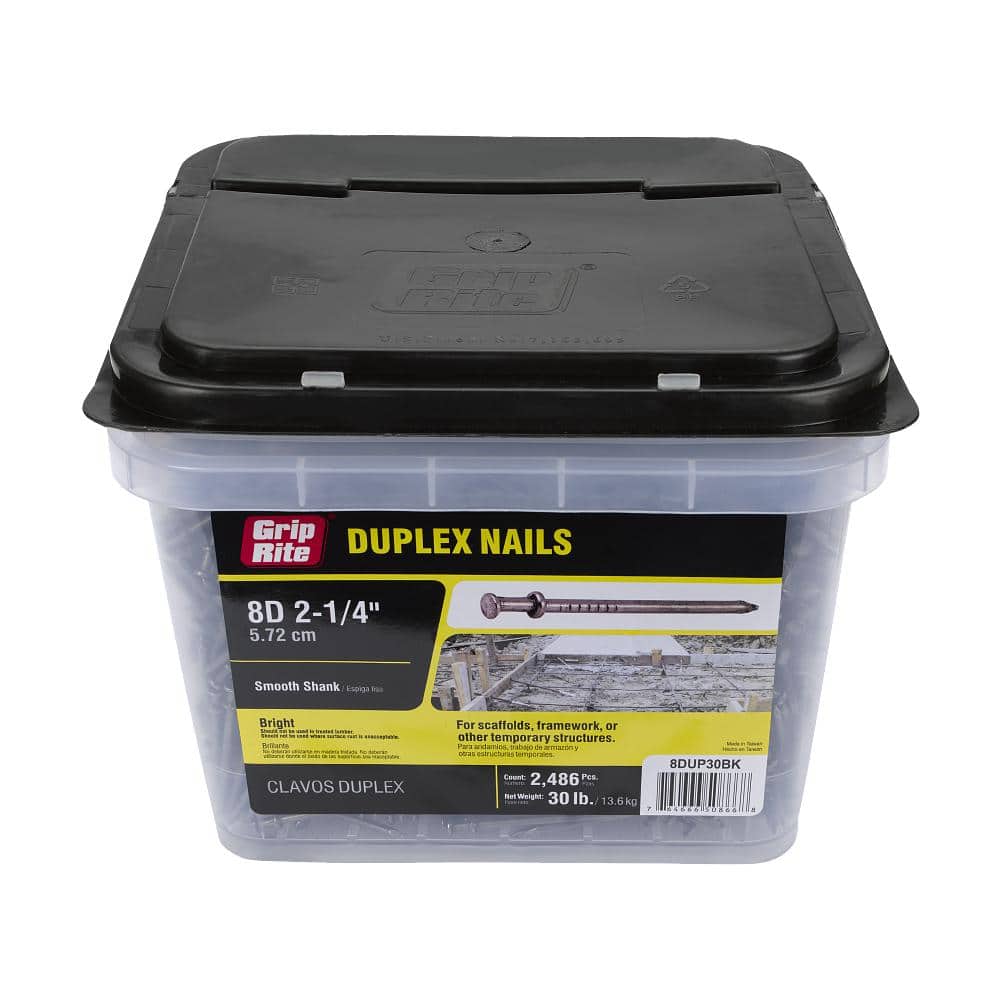 Grip-Rite 2-1/4 in. x 10-1/4-Gauge 8-penny Bright Steel Smooth Shank Duplex Nails 30 lb. Box