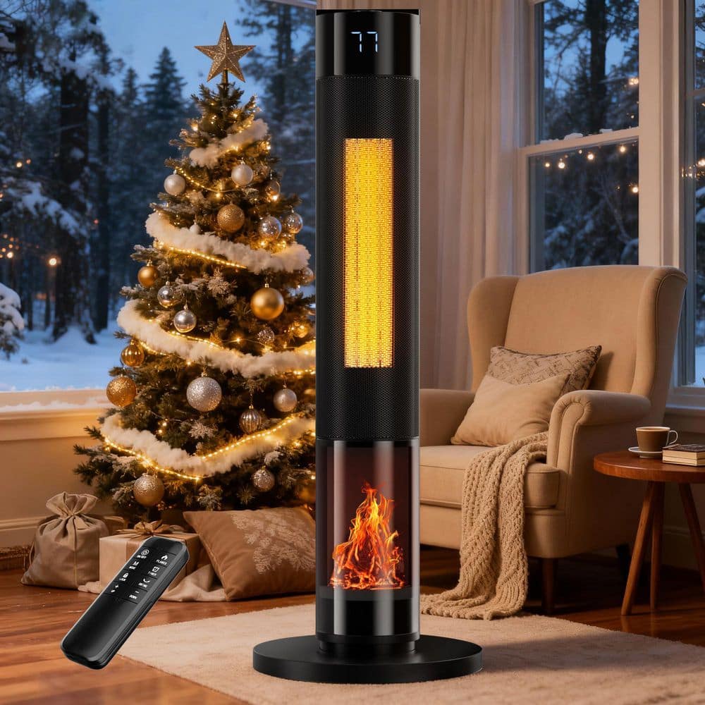 SenQWFa 1500 BTU 1500W PTC Ceramic Heater Black Electric Oscillating Tower Patio Heater with Thermostat and Remote, 1 Piece (3)