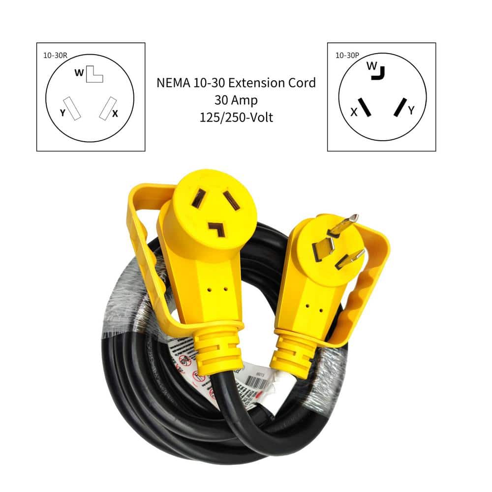 parkworld 25 ft. 10/3 30A 125/250-Volt Indoor/Outdoor 3 Prong NEMA 10-30 Dryer Extension Cord with Handle and Lighted end, Black (3)