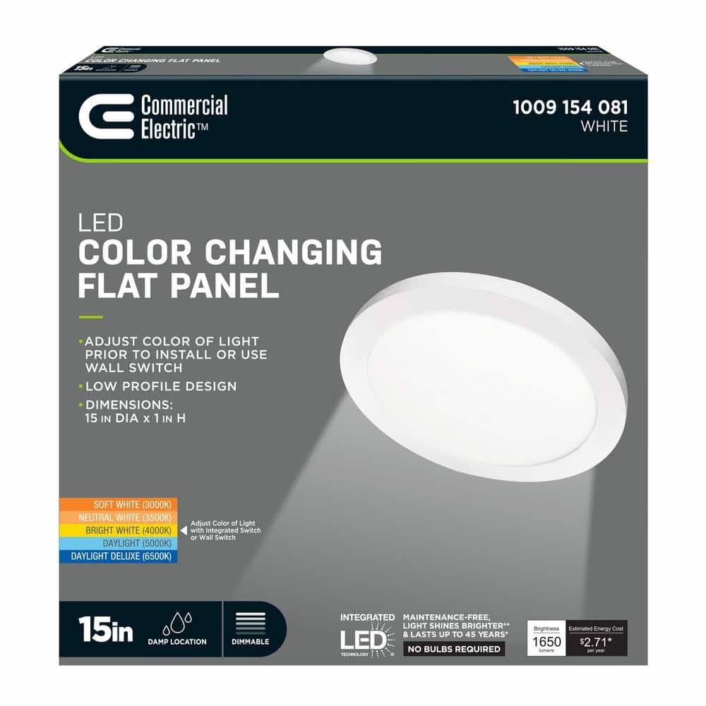 Commercial Electric 15 in. 22.5-Watt Dimmable White Integrated LED 1650 Lumens Round Flat Panel Flush Mount Ceiling Light Color Change 5CCT (4)