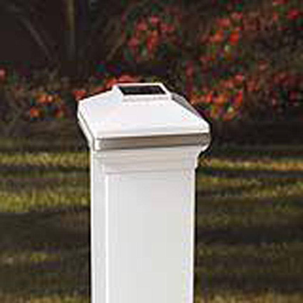 Veranda 5 in. x 5 in. White Vinyl Solar-Powered Pyramid Fence Post Cap (2)