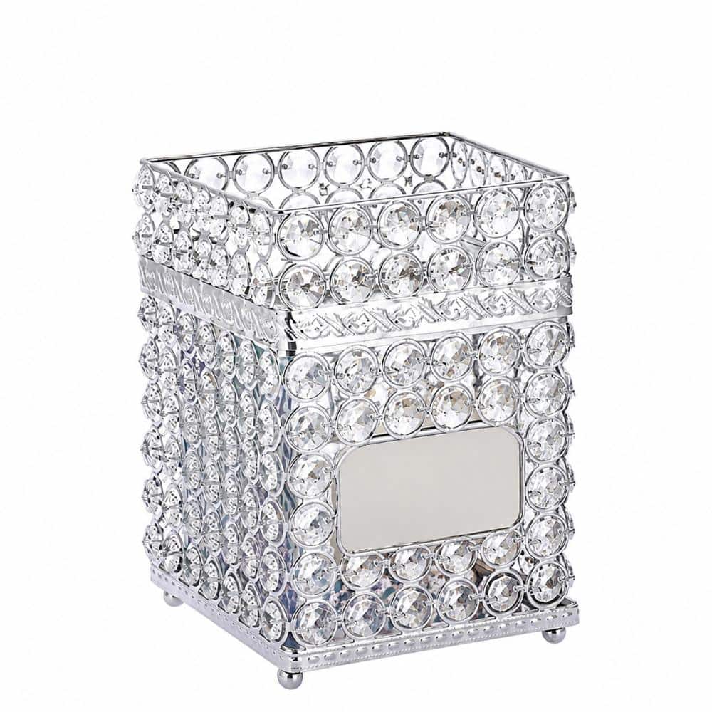 Unbranded Crystal Cube Tissue Box Cover with Storage Tray, Square Stainless Steel Decor for Bathroom and Bedroom