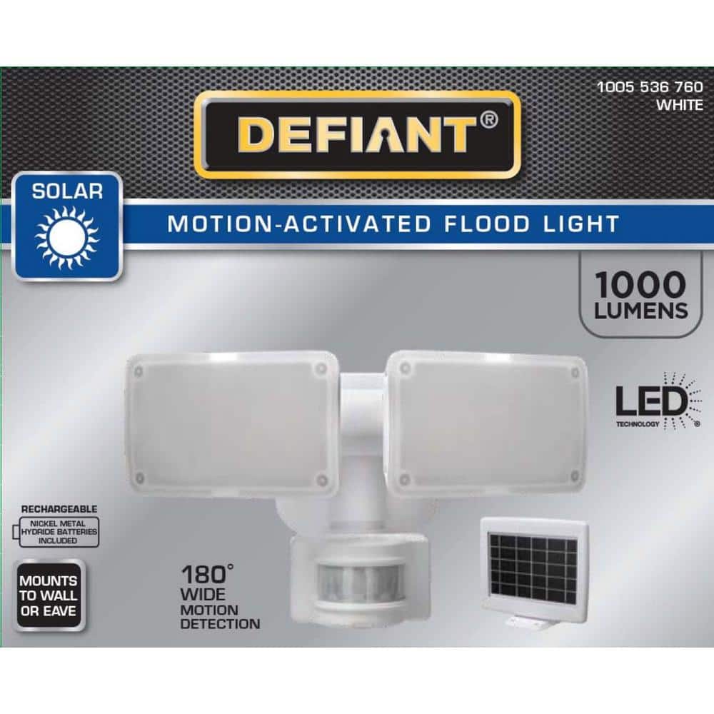 Defiant 180°  White Motion Sensor Solar Powered Outdoor 2-Head LED Security Flood Light 1000 Lumens (3)