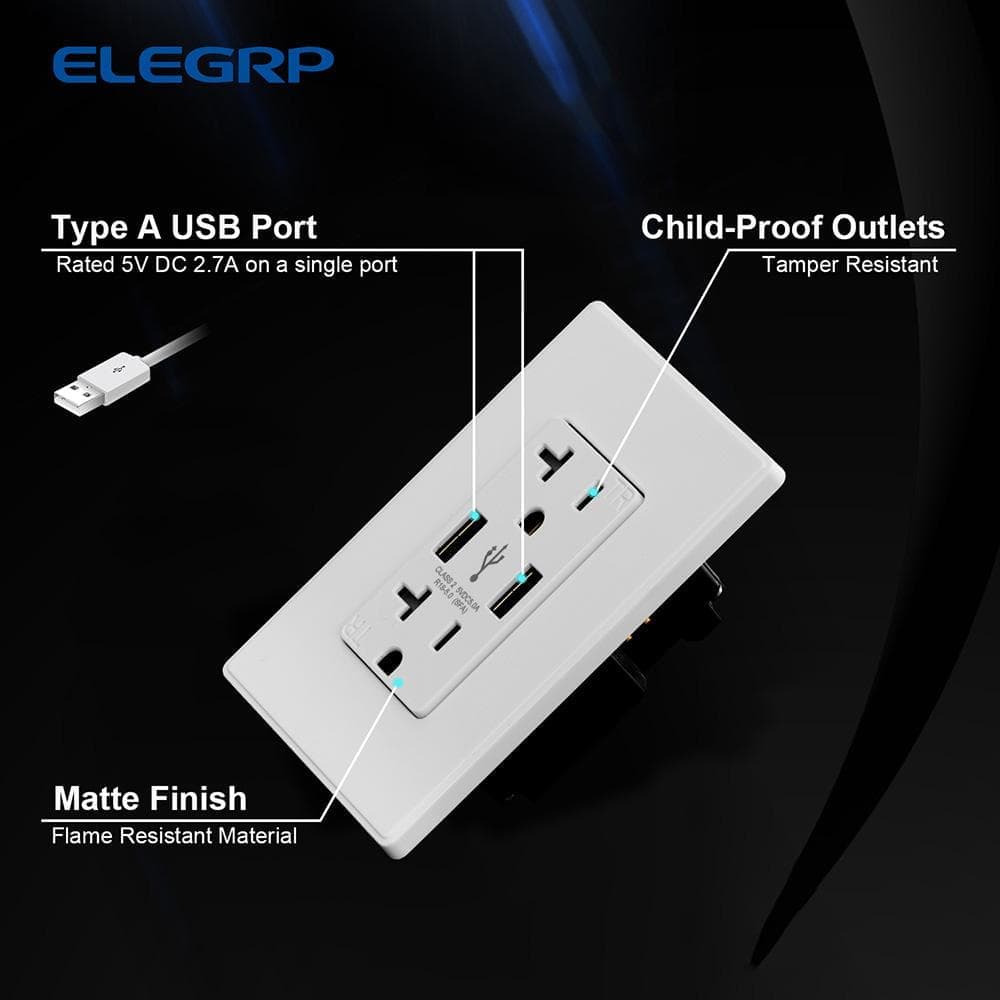 ELEGRP 25-Watt Dual Type A USB Wall charger with Duplex Tamper Resistant Outlet (4)