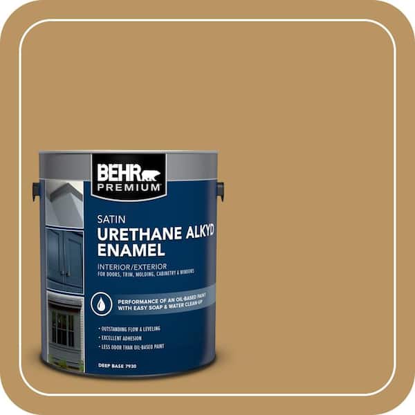 BEHR PREMIUM 1 gal. #S300-5 Spiced Mustard Urethane Alkyd Satin Enamel Interior/Exterior Paint (2)