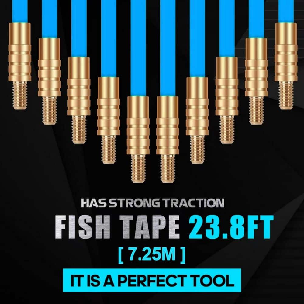 Yichuhaoxi 23.8 ft. Fiberglass Electrical Wire Cable Glow Rods Fish Tape Kit with 6 Attachments for Wire Pulling Blue (2)