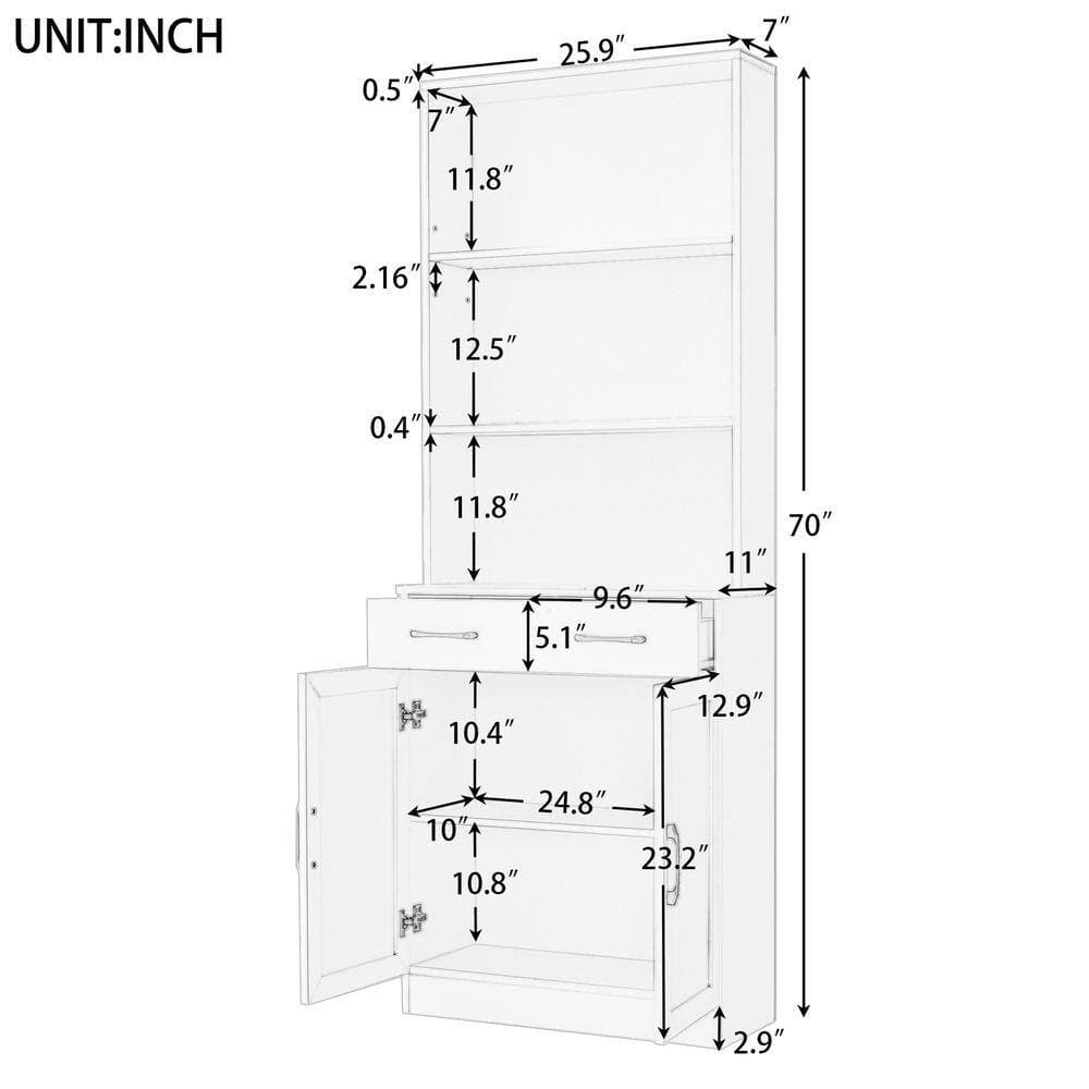 Unbranded 25.9 in. W x 7 in. D x 70 in. H White Freestanding Bathroom Linen Cabinet with 2-Doors and Drawers Adjustable Shelf (2)