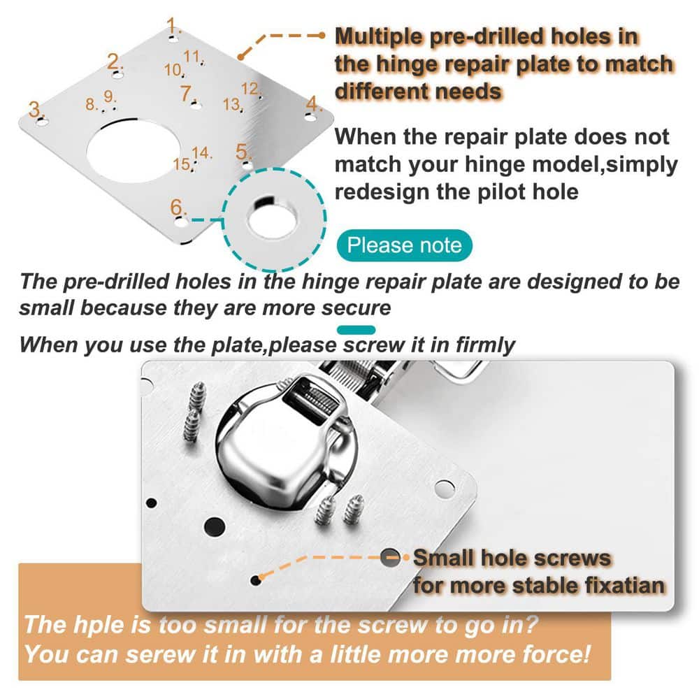 Numhew 6-Piece Stainless Steel Cabinet Hinge Repair Plate, Hinges Repair Fixing Plates Cabinet Repair Board with Mounting Screw (3)