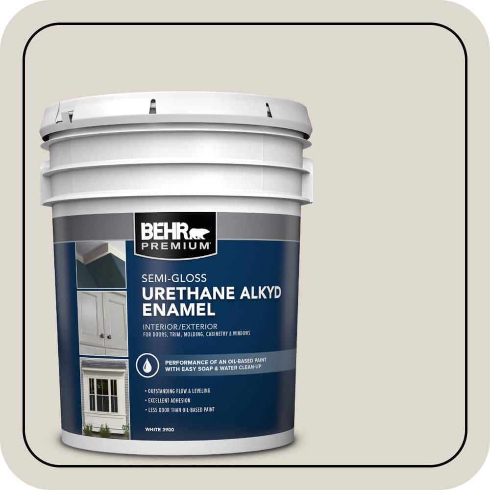 BEHR PREMIUM 5 gal. #N320-1 Campfire Ash Urethane Alkyd Semi-Gloss Enamel Interior/Exterior Paint
