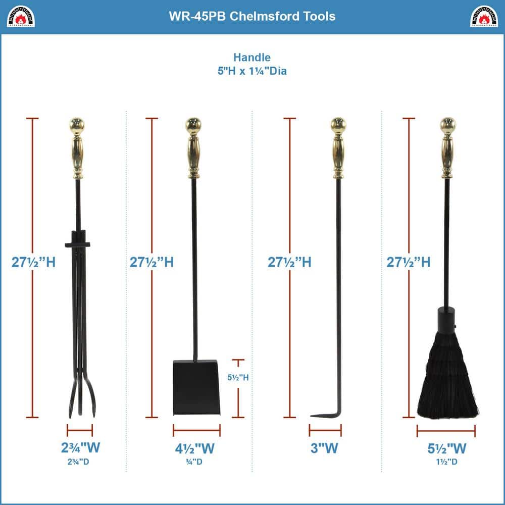 ACHLA DESIGNS 30.25 in. Tall 5-Piece Polished Brass and Black Chelmsford Fireplace Tool Set (2)