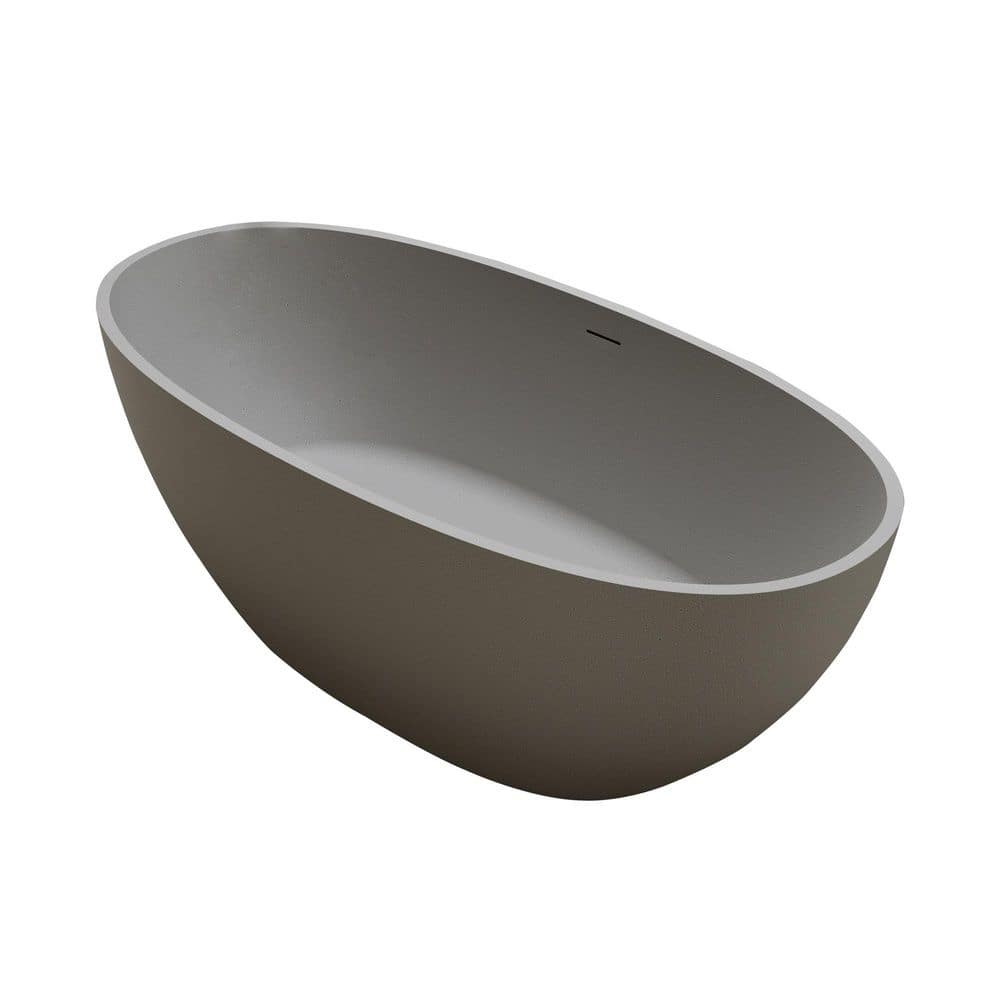 LIVACA 59 in. x 30.7 in. Stone Resin Solid Surface Freestanding Soaking Bathtub with Center Drain in Grey (3)