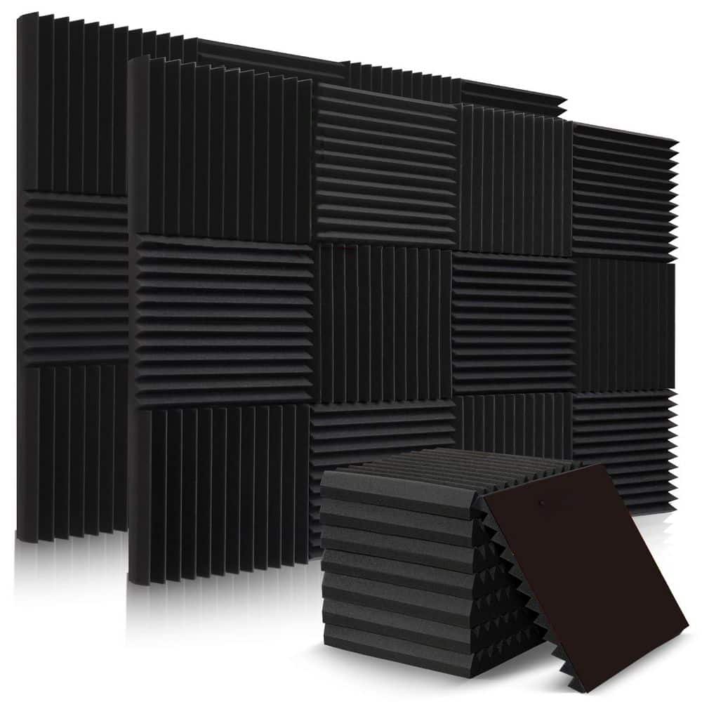 Laybus 2 in. x 12 in. x 12 in. Black Foam Sound Absorbing Panel, Fire Resistant Soundproof Wedges Panels (50-Pack) (1)