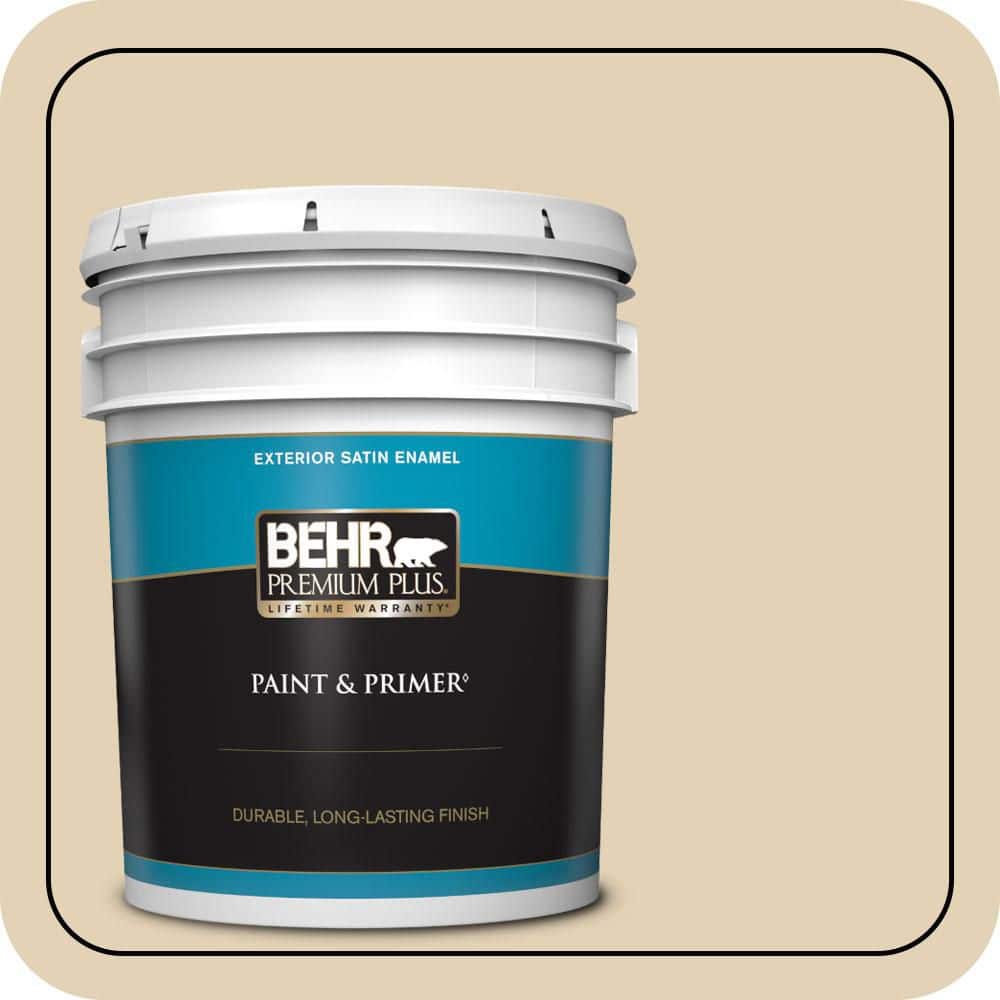 BEHR PREMIUM PLUS 5 gal. #N290-3 Comfy Beige Satin Enamel Exterior Paint & Primer