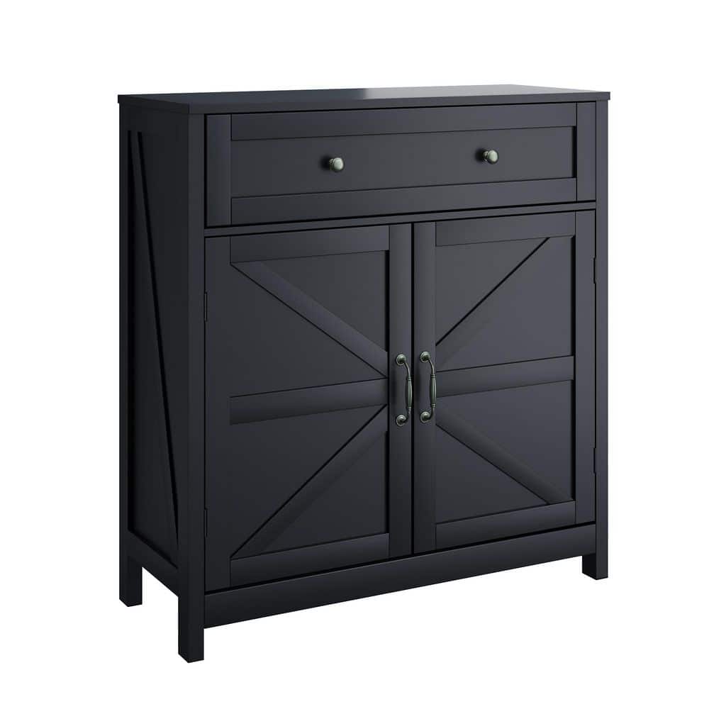 YSQCAR 30 in. W x 12 in. D x 32.5 in. H Black MDF Freestanding Linen Cabinet with Door (1)