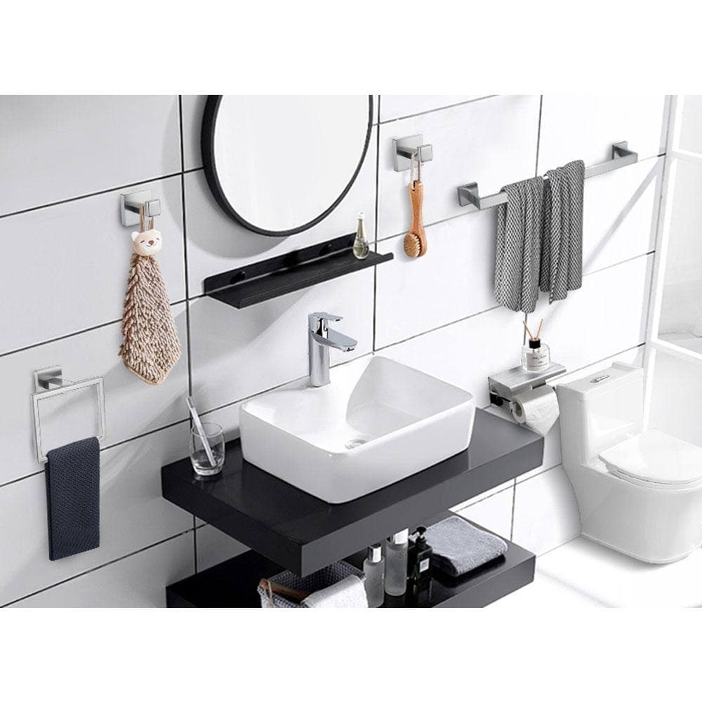 Adrinfly 6-Piece Wall Mount Stainless Steel Bath Hardware Set w/ 2 Towel Bar, Hook and Toilet Paper Holder (2)