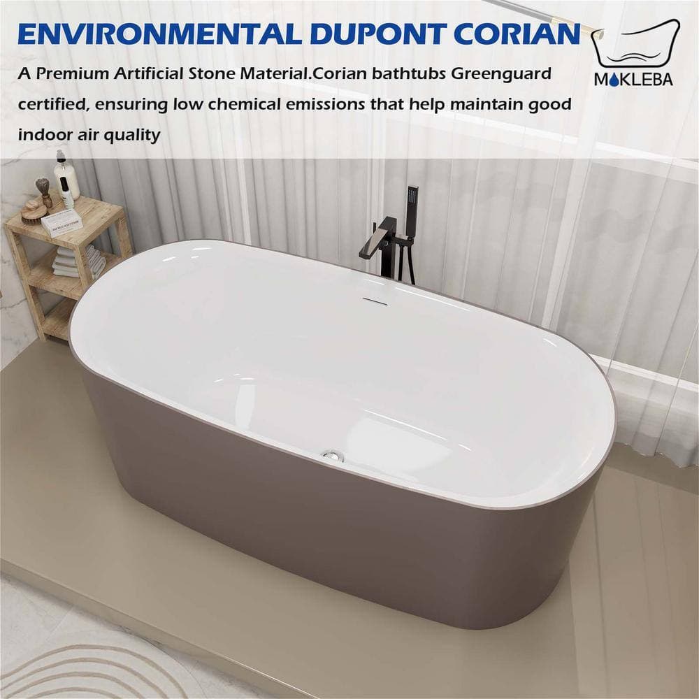Mokleba 59 in. x 28 in. Stone Resin Flatbottom Solid Surface Freestanding Double Slipper Soaking Bathtub in Gray (3)