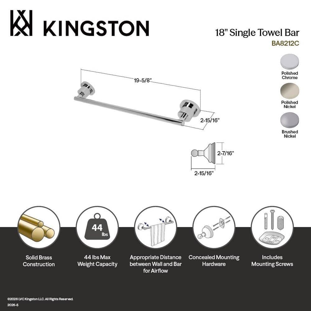 Kingston Brass 1-Pack Concord 18 in. Wall Mounted Towel Bar in Brushed Nickel (2)