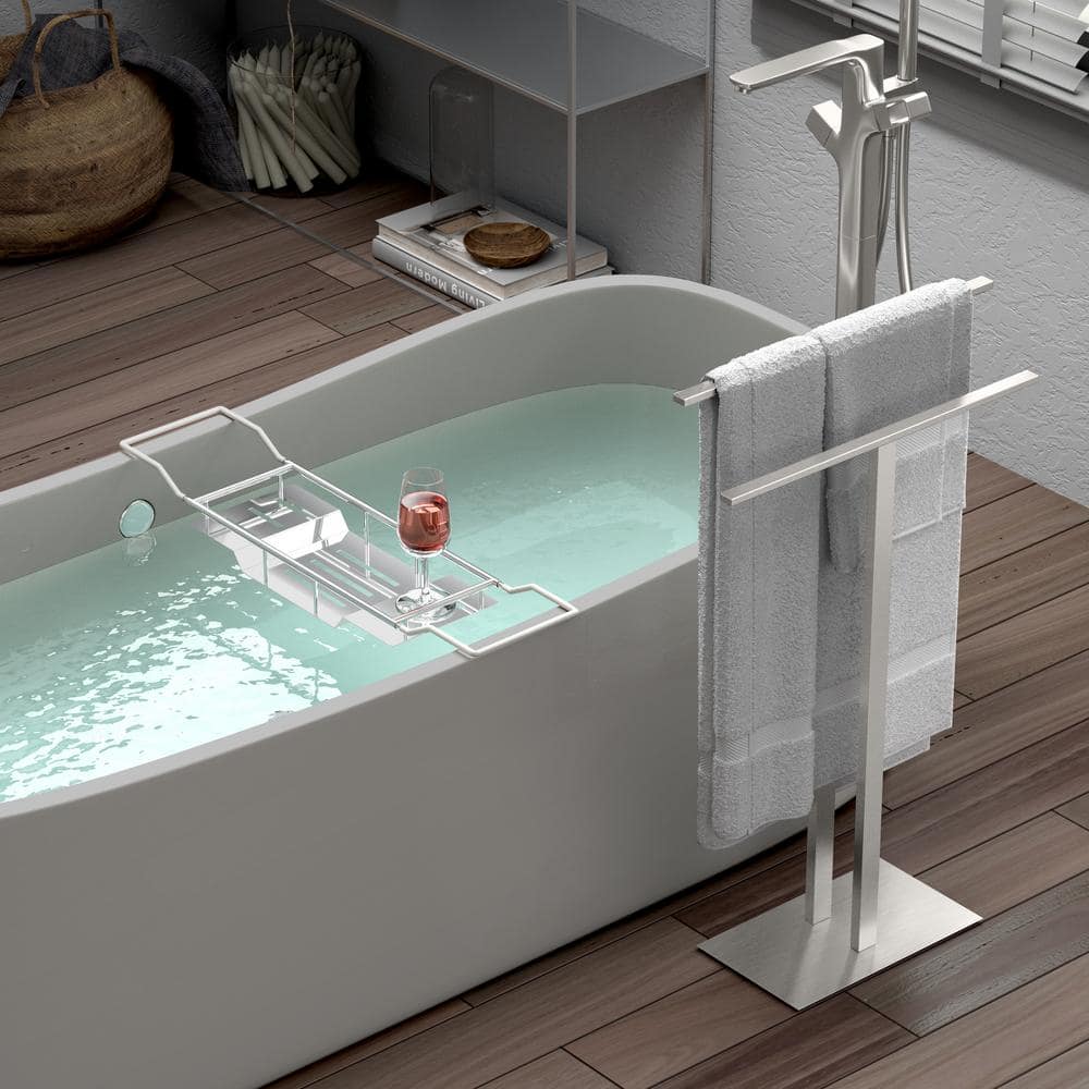 Gatco Modern 2-Bar Level Floor Standing Towel Rack Holder in Satin Nickel (2)