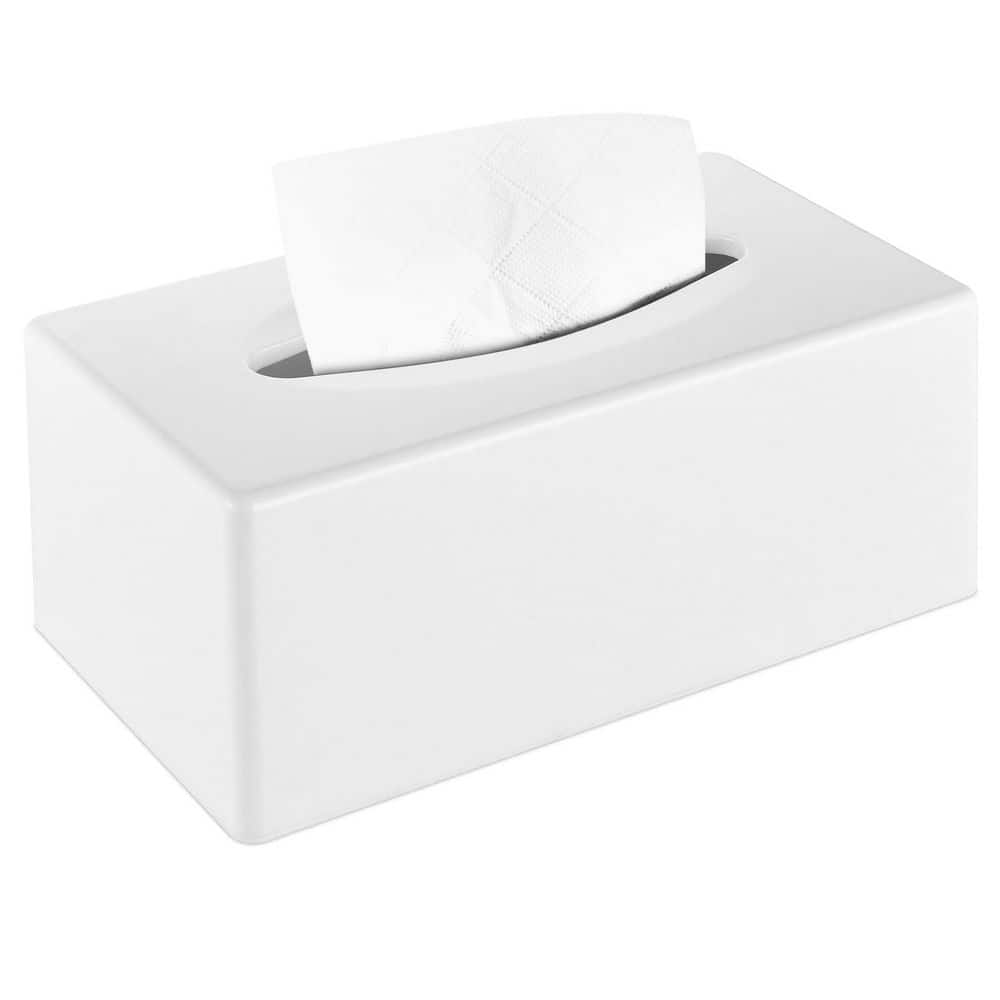 KHKFY Rectangular White Tissue Box Cover with Bottom Tray for Bathroom Vanity Nightstand, ABS Plastic, Durable (1)