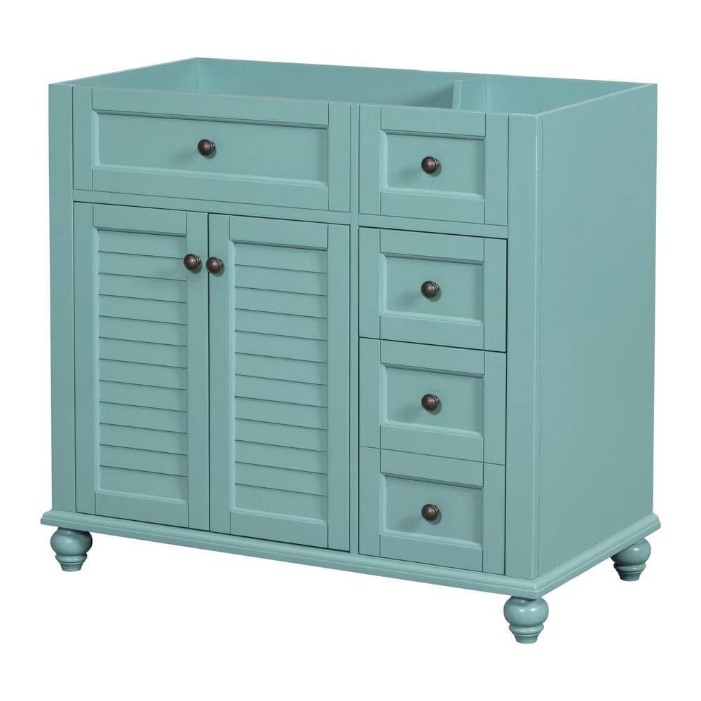 Lycvki 35.4 in. W x 17.9 in. D x 33 in. H Bath Vanity Cabinet without Top with 2 Drawers and Soft Closing Doors in Blue Green (2)