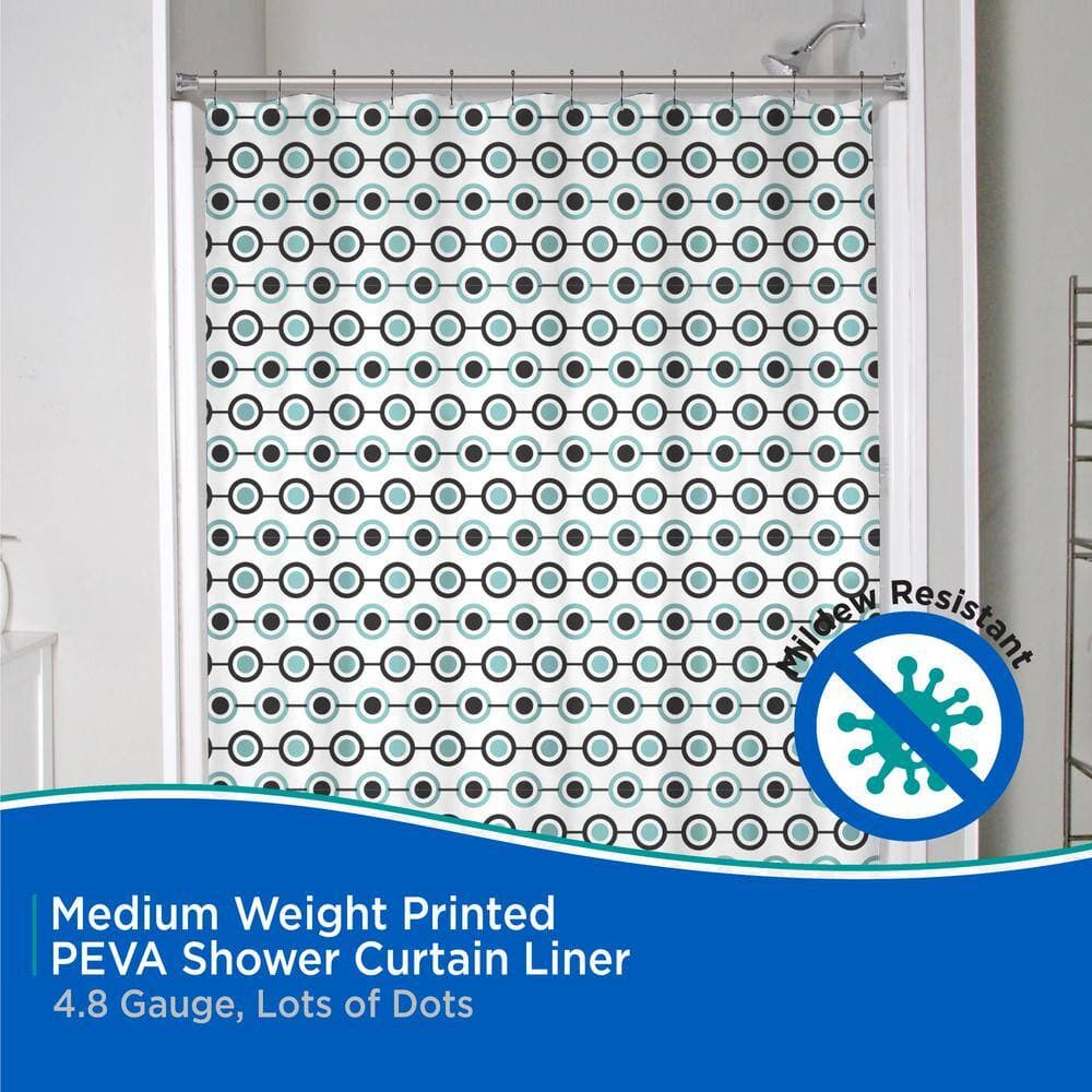 Kenney 70 in. W x 72 in. H Medium Weight Decorative Printed PEVA Shower Curtain Liner in Multi-Color Lots of Dots Pattern (3)