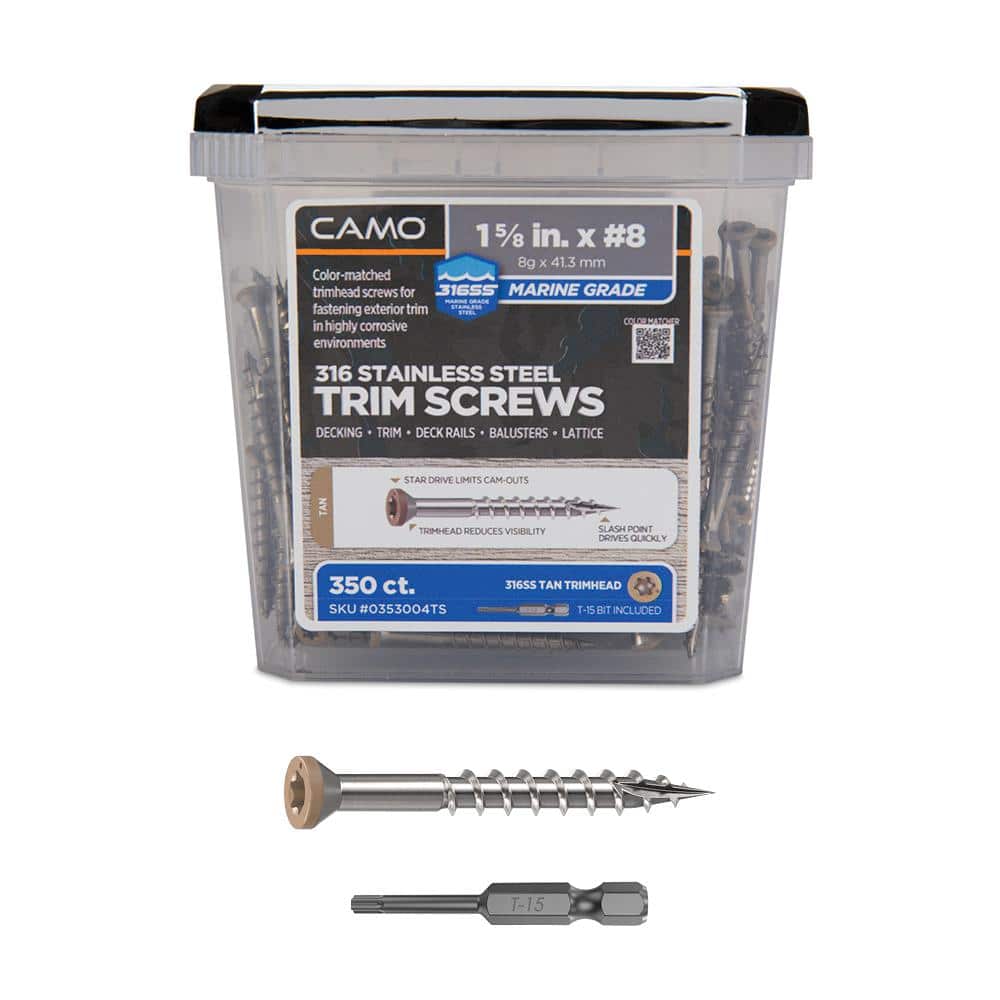 CAMO 1-5/8 in. #8 316 Stainless Steel Tan Premium Star Drive Trim Screws (350-Count) (1)