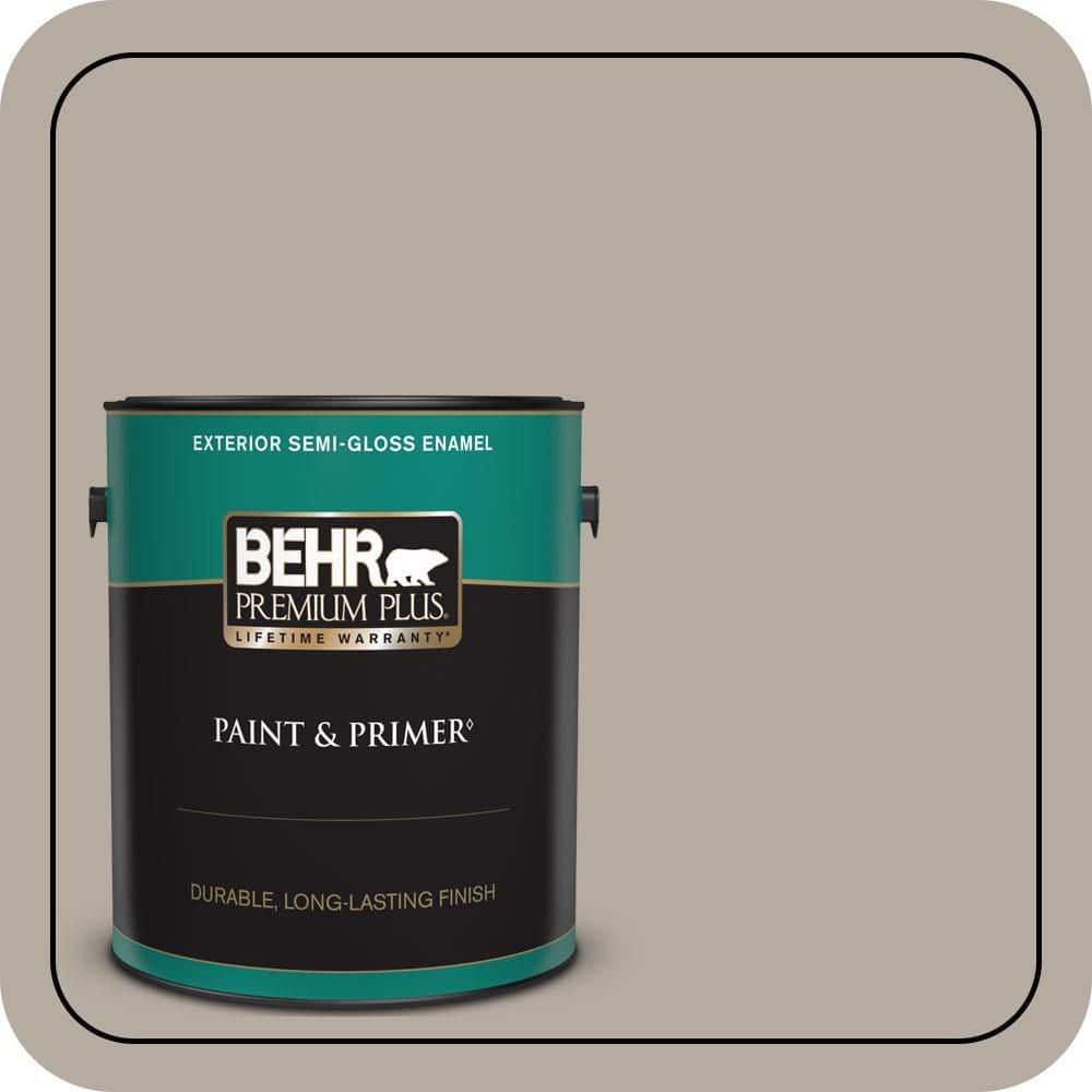 BEHR PREMIUM PLUS 1 gal. #PPU18-13 Perfect Taupe Semi-Gloss Enamel Exterior Paint & Primer