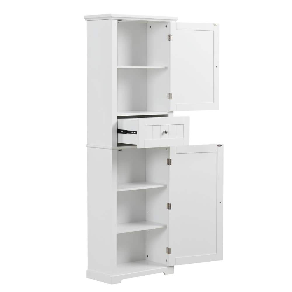 Unbranded 22 in. W x 11 in. D x 67.7 in. H White Linen Cabinet with Drawer and Adjustable Shelf (3)