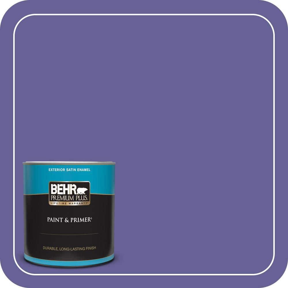 BEHR PREMIUM PLUS 1 qt. #T15-13 Prime Purple Satin Enamel Exterior Paint & Primer (1)
