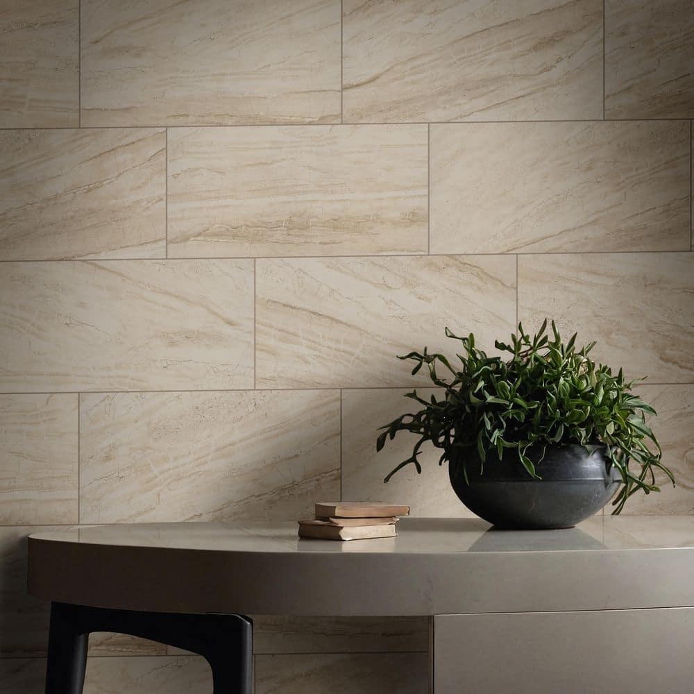 TrafficMaster Vigo Beige 12 in. x 24 in. Matte Ceramic Marble Look Floor and Wall Tile (2 sq. ft./Each) (4)