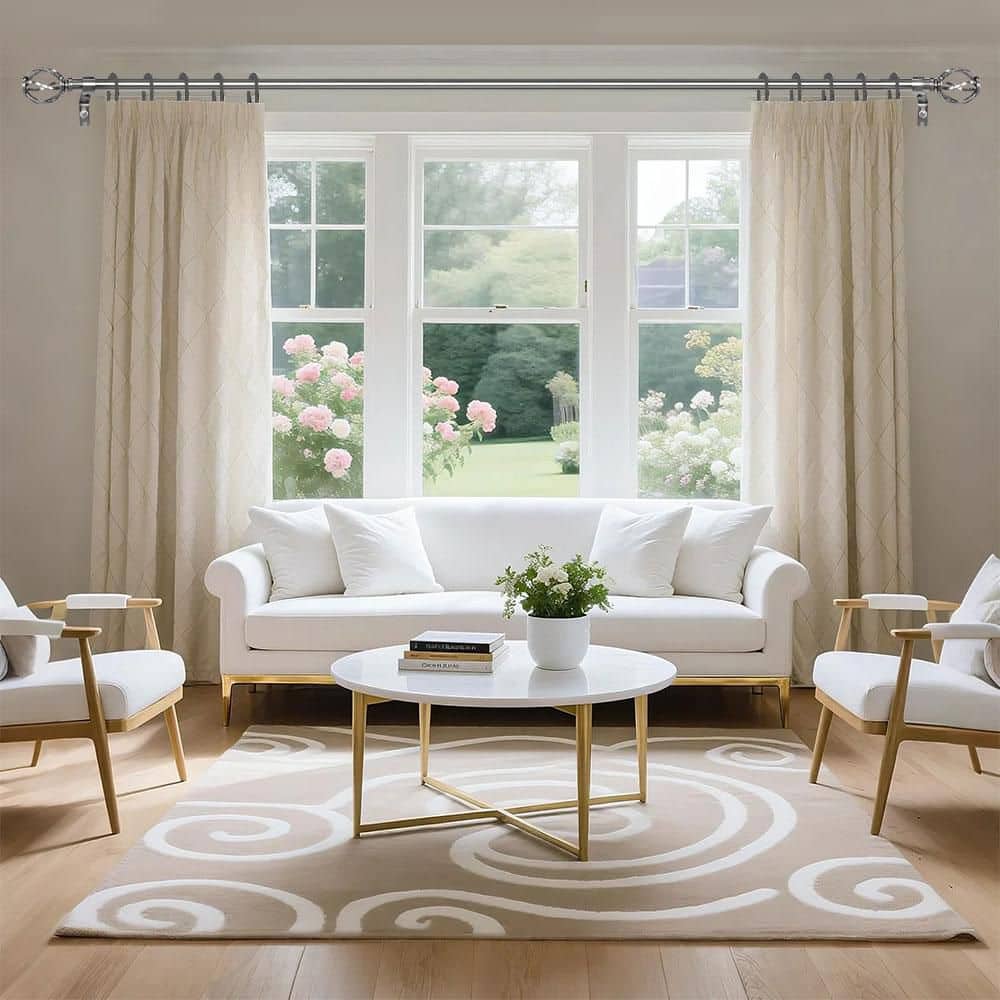 StyleWell 48 in.-84 in. Single 5/8 in. Curtain Rod Kit in Brushed Nickel with Cage Finial (4)
