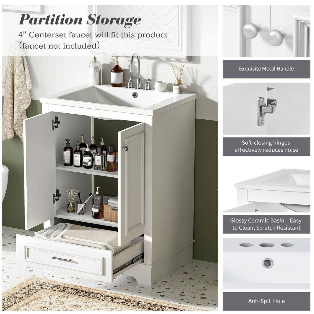 COWLOWN 24.2 in. W x 18.3 in. D x 33 in. H Bathroom White Linen Cabinet (3)