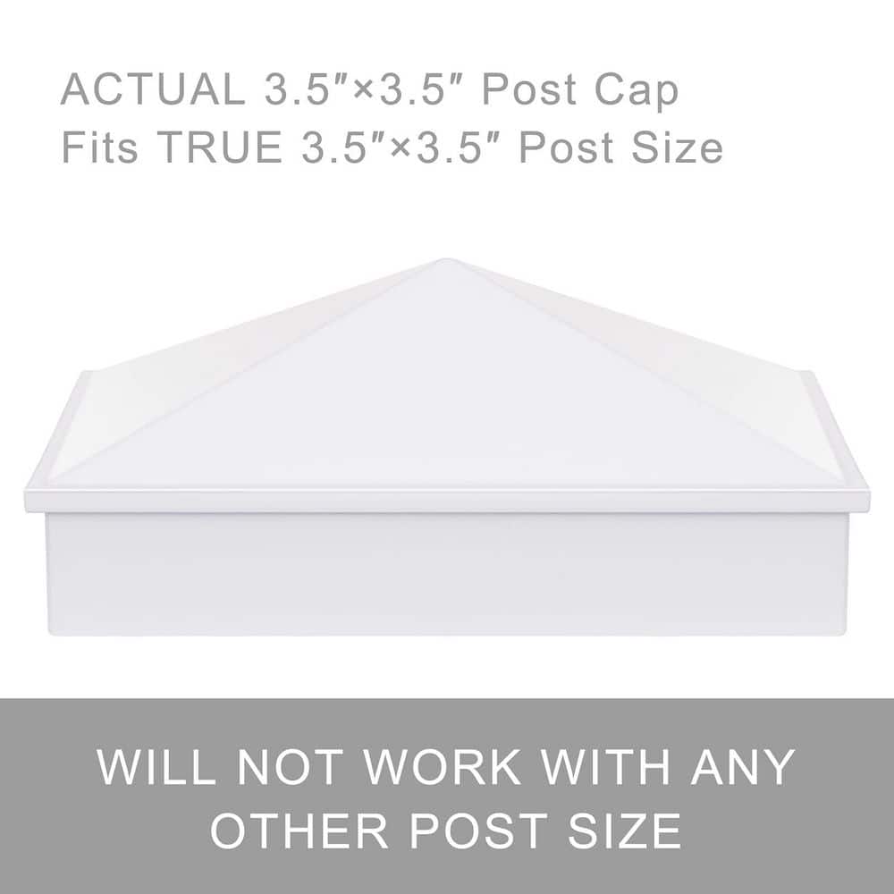 NVNOO 3.5 in. x 3.5 in. Matte Black Aluminum Pyramid Fences Post Caps for 4 in. x 4 in. Top Rail Wood Posts, White (12-Pack) (2)