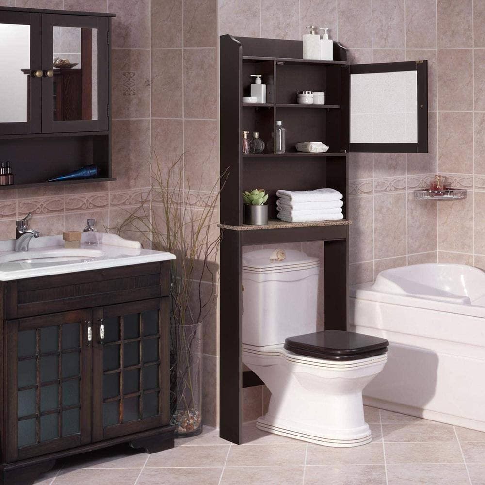 Hooseng Shccout 23.25 in. W x 7.5 in. D x 69 in. H Over-the-Toilet Wall Cabinet in Espresso (2)