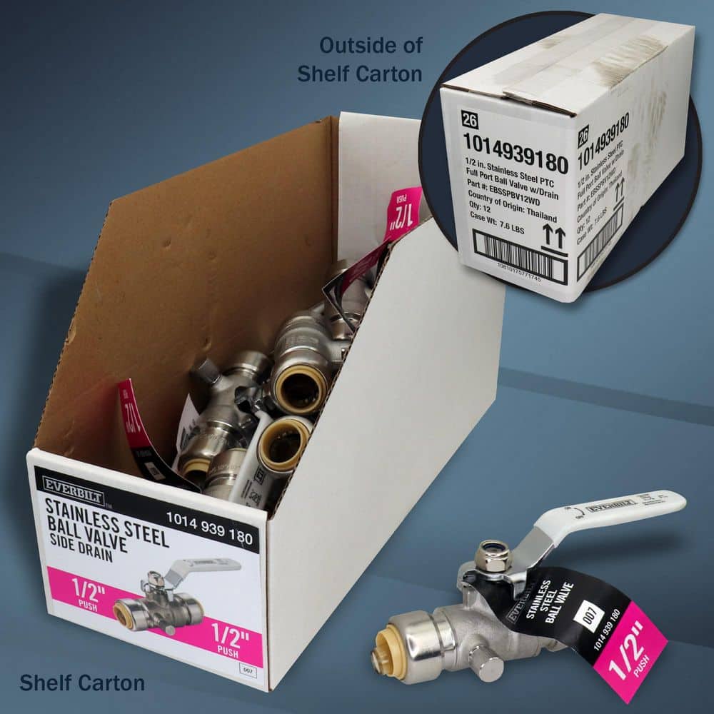 Everbilt 1/2 in. Push-To-Connect x 1/2 in. Push-To-Connect Stainless Steel Ball Valve with Drain (3)