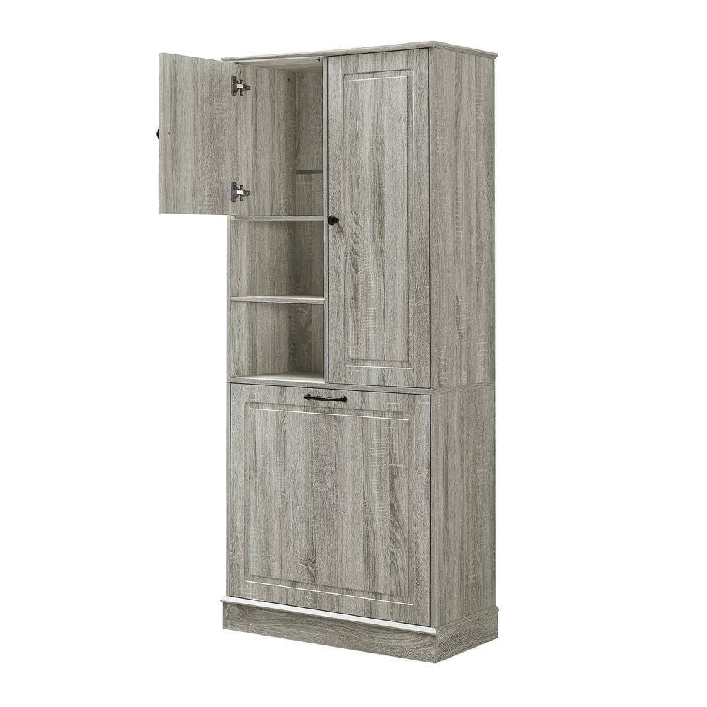 Unbranded 29.9 in. W x 14.2 in. D x 67.7 in. H Oak Gray Linen Cabinet with Adjustable Shelves (3)