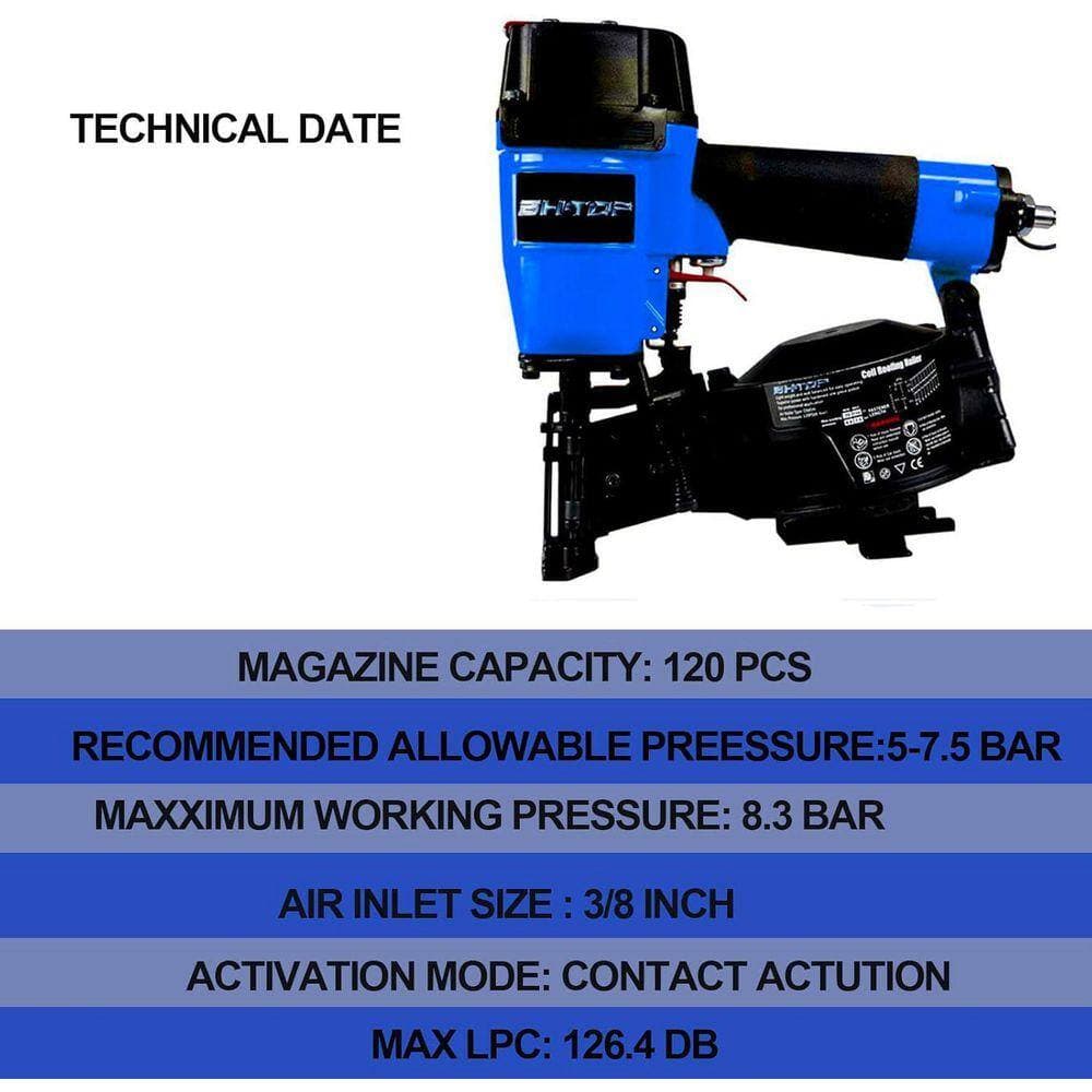Unbranded Roofing Nail Gun 3/4 in. to 1-3/4 in. Coil Nails 120-Pieces Load Capacity Coil Nailer Roof Safety Tool (1-Pack) (3)