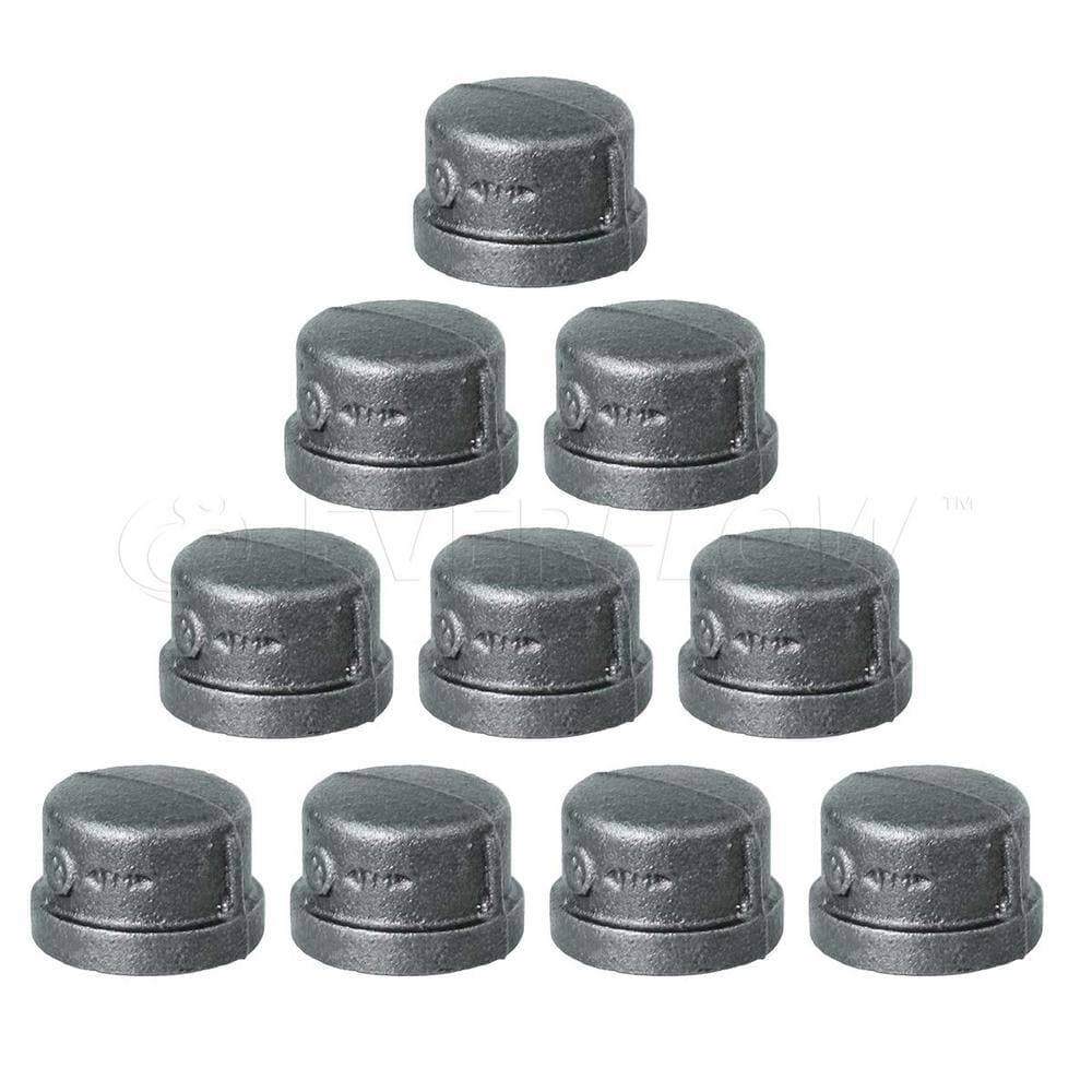 PLUMBFLEX 3/4 in. x 1 in. L Black Malleable Iron Pipe Cap Threaded Fitting 150 lbs. Application (10-Pack) (2)