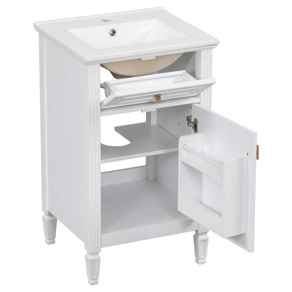 COWLOWN 20 in. W x 18.4 in. D x 33.8 in. H Bathroom White Linen Cabinet (1)
