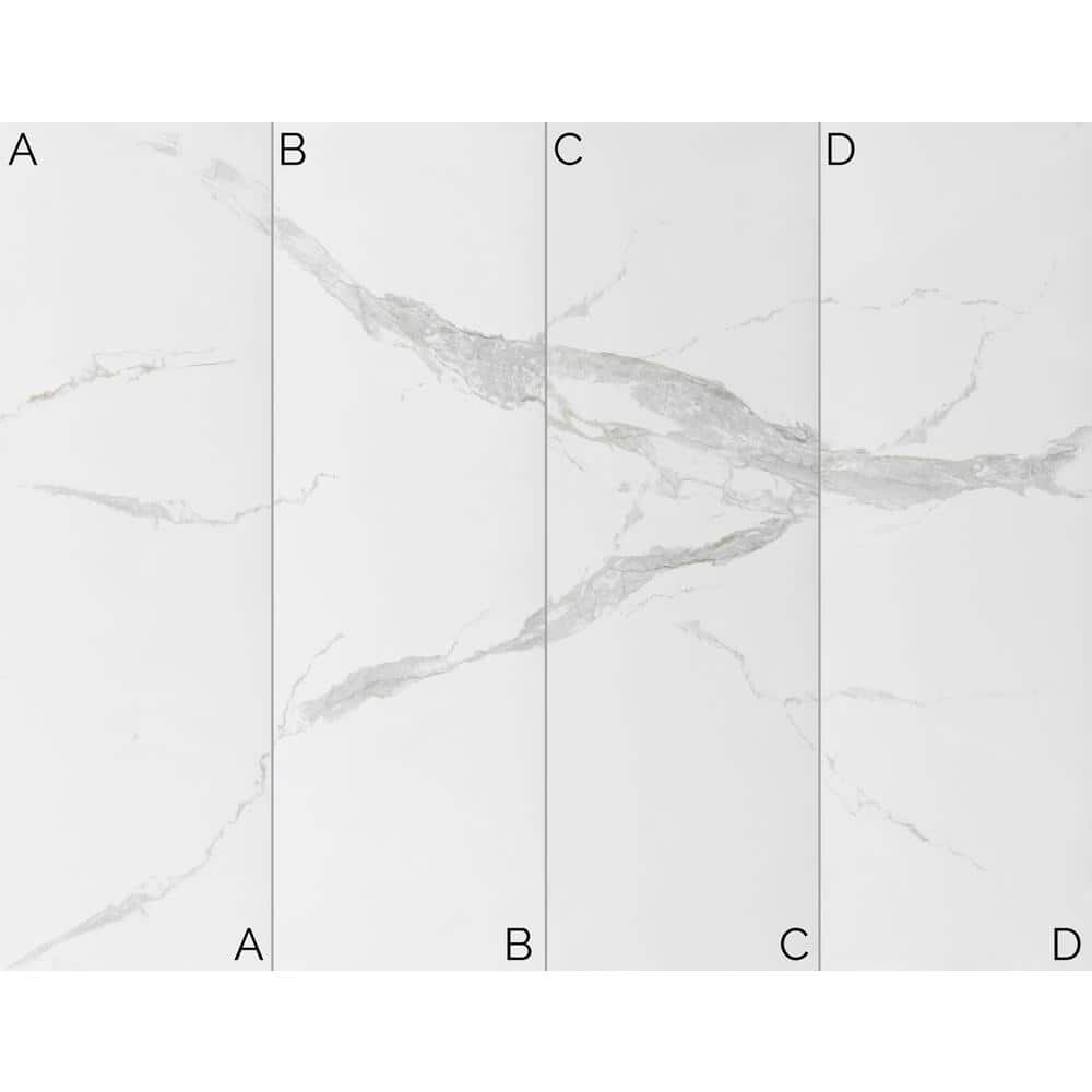 MSI Keena Statuario 32 in. W x 95 in. H 4 Piece Glue Up Porcelain Shower Panel Polished White Tile