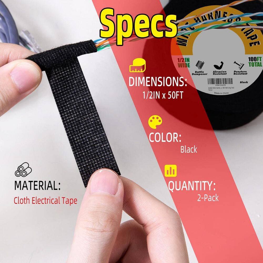 Yichuhaoxi 1/2 x 100 ft. Electrical Wire Harness Tape Black 2-Pack (2)