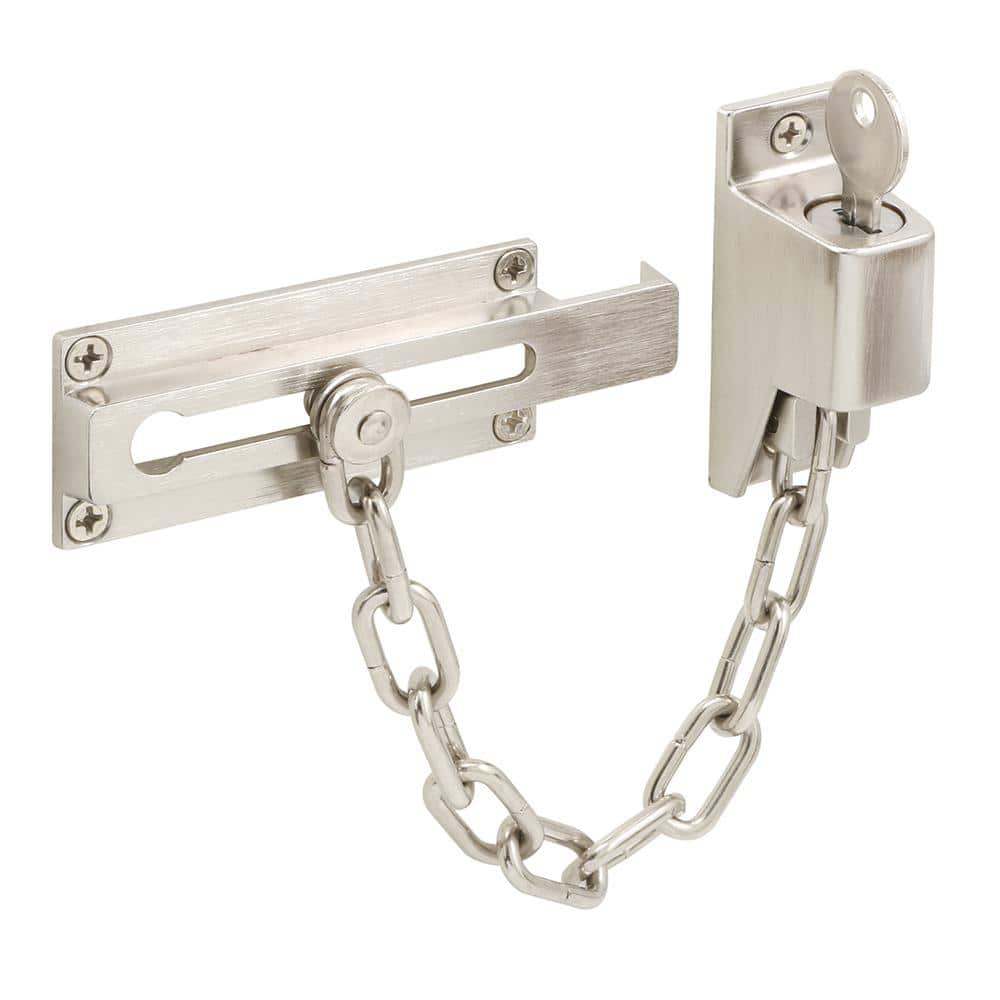 Prime-Line Keyed Chain Door Guard, 3-1/4 in., Steel and Diecast Construction, Satin Nickel-Plated Finish
